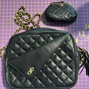 Vintage 80’s Koret Black Quilted Crossbody with matching coin purse